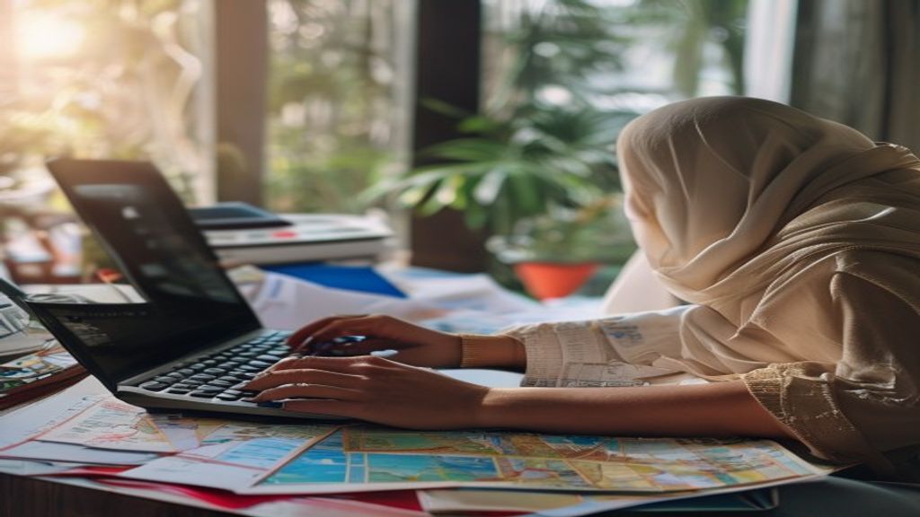 Grafik menunjukkan estimasi biaya umroh mandiri per orang tahun 2024, termasuk tiket, visa, akomodasi, dan transportasi