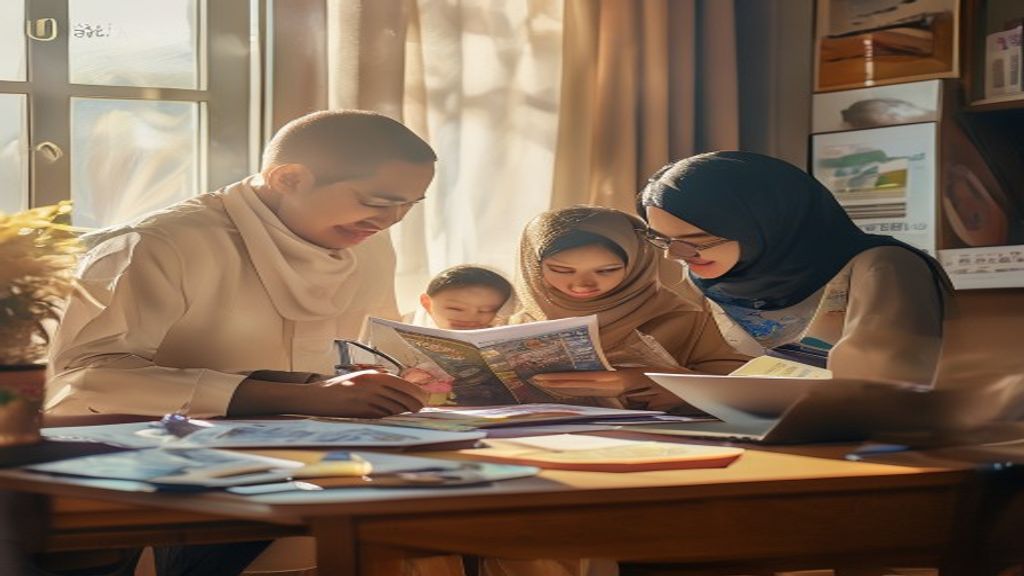 Biaya umroh untuk 3 orang lengkap dengan tiket, visa, akomodasi hotel, dan transportasi lokal selama perjalanan.